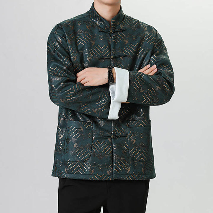 Traje chino Tang con Buddha Stones , camisa larga con forma de onda, chaqueta para hombre - image 15