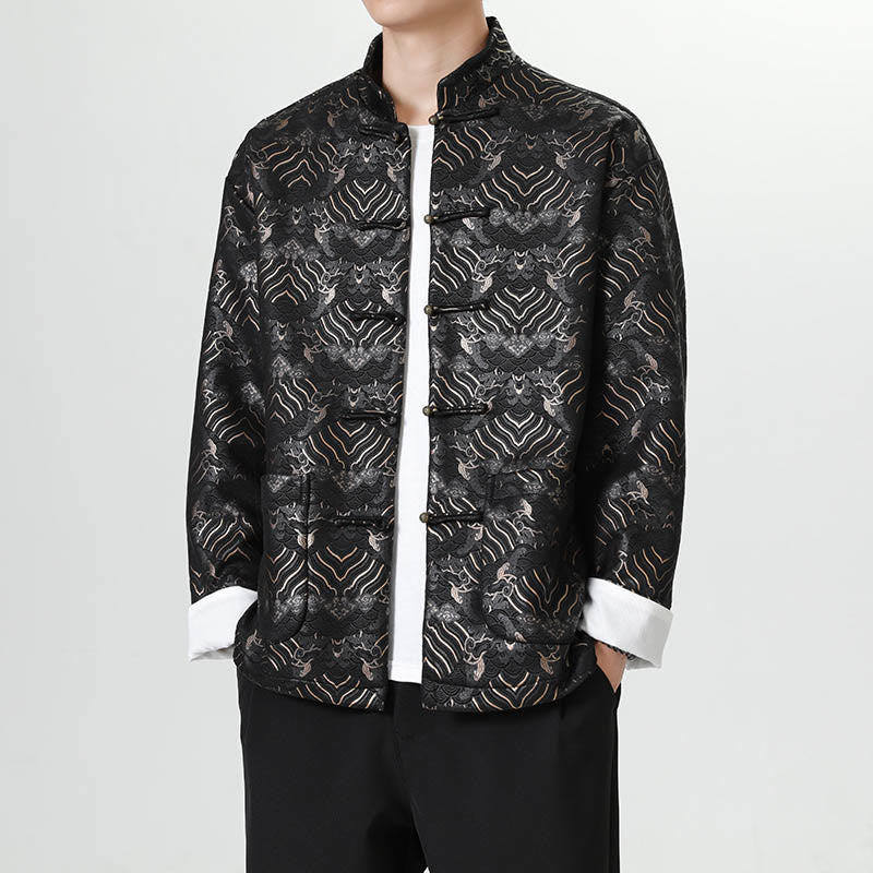 Traje chino Tang con Buddha Stones , camisa larga con forma de onda, chaqueta para hombre - Negro - US/UK/AU46, EU56 (5XL) - image 1