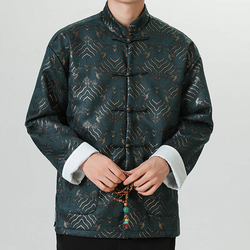 Traje chino Tang con Buddha Stones , camisa larga con forma de onda, chaqueta para hombre - image 14