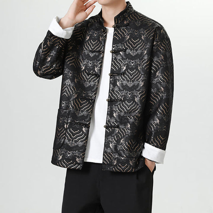 Traje chino Tang con Buddha Stones , camisa larga con forma de onda, chaqueta para hombre - image 5