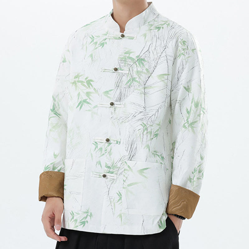 Chaqueta informal de licra con botones de rana y estampado de Buddha Stones para hombre - image 21