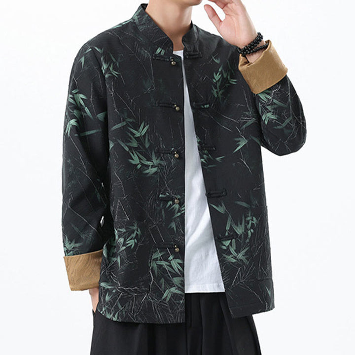 Chaqueta informal de licra con botones de rana y estampado de Buddha Stones para hombre - image 4