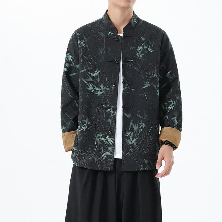 Chaqueta informal de licra con botones de rana y estampado de Buddha Stones para hombre - Negro - US/UK/AU46, EU56 (5XL) - image 1