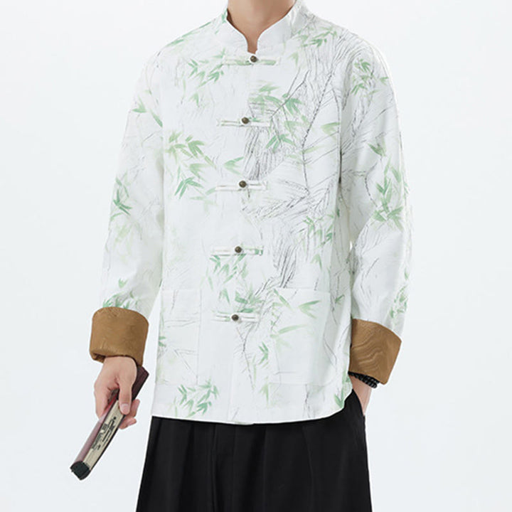 Chaqueta informal de licra con botones de rana y estampado de Buddha Stones para hombre - image 17