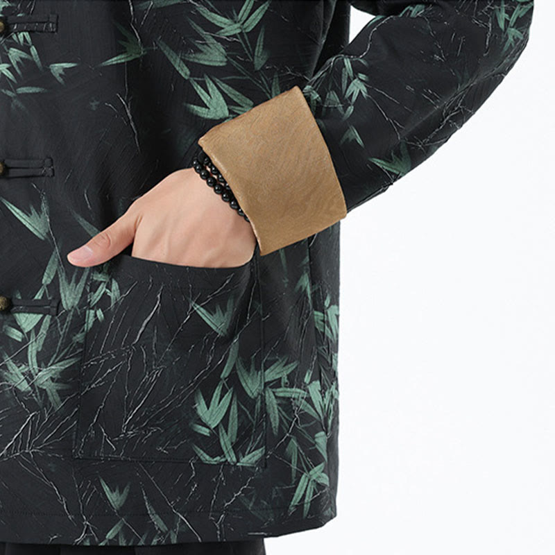 Chaqueta informal de licra con botones de rana y estampado de Buddha Stones para hombre - image 11