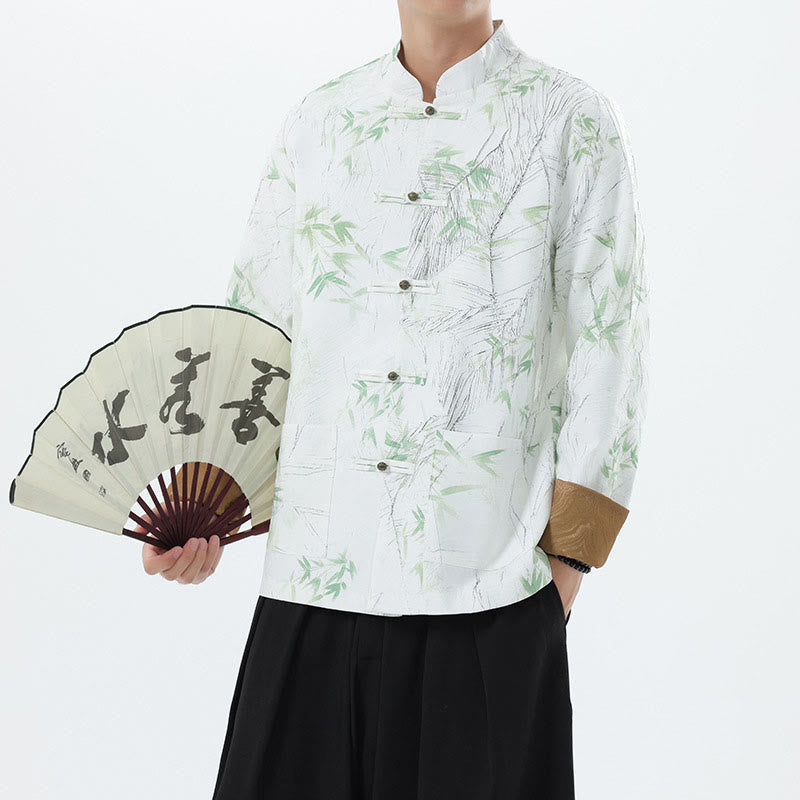 Chaqueta informal de licra con botones de rana y estampado de Buddha Stones para hombre - image 20