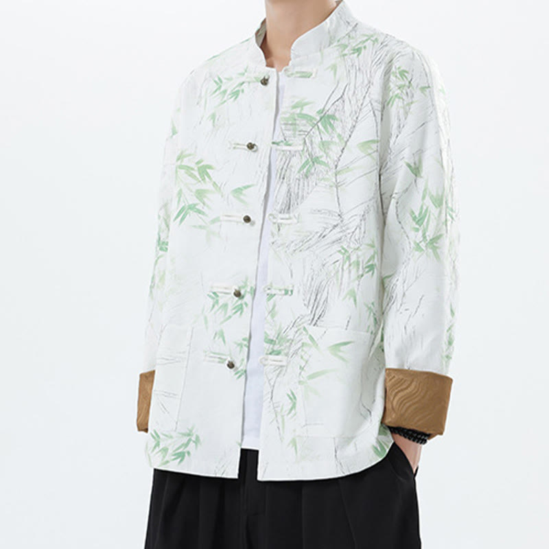 Chaqueta informal de licra con botones de rana y estampado de Buddha Stones para hombre - image 22