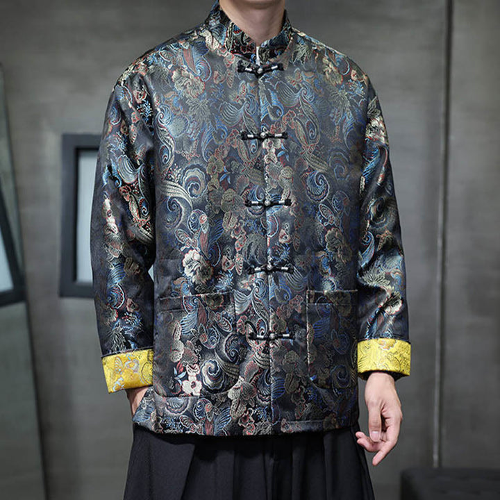 Traje chino Tang con Buddha Stones , camisa larga con cuello alto, chaqueta para hombre - image 4