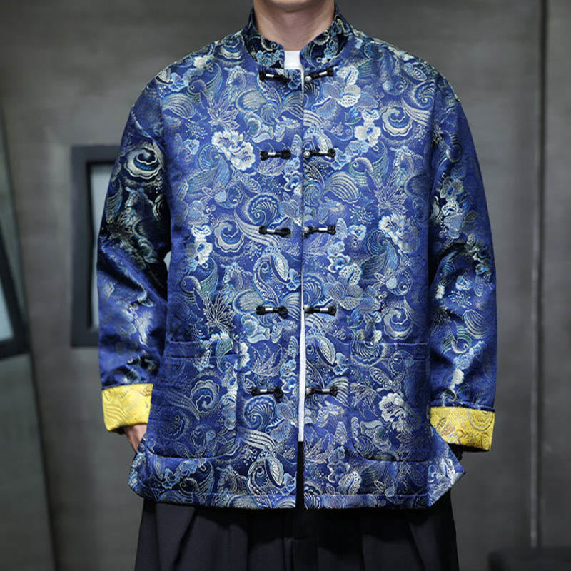 Traje chino Tang con Buddha Stones , camisa larga con cuello alto, chaqueta para hombre - Azul medio - US/UK/AU46, EU56 (5XL) - image 25