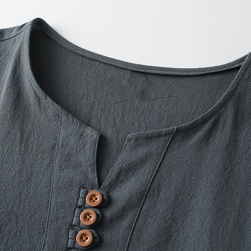 Camiseta de hombre Buddha Stones, color liso, manga corta, tres botones, cuello en V, suave. - image 3