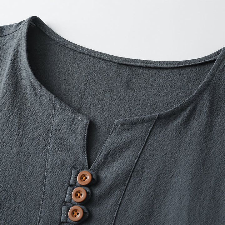 Camiseta de hombre Buddha Stones, color liso, manga corta, tres botones, cuello en V, suave. - image 3