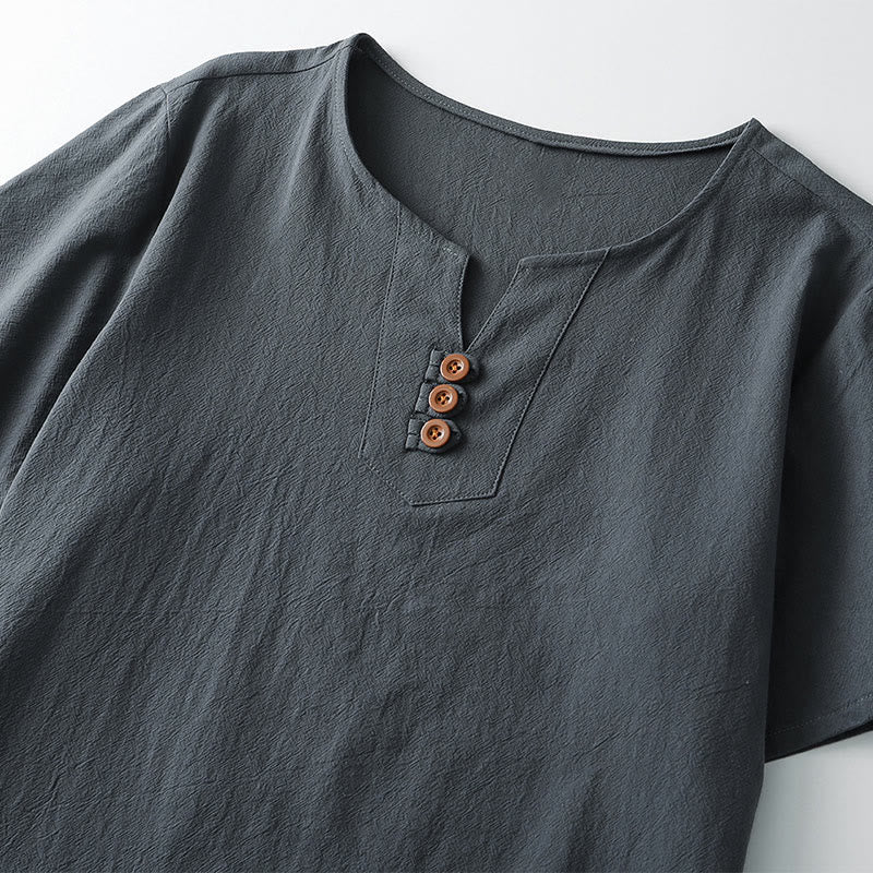Camiseta de hombre Buddha Stones, color liso, manga corta, tres botones, cuello en V, suave. - image 2