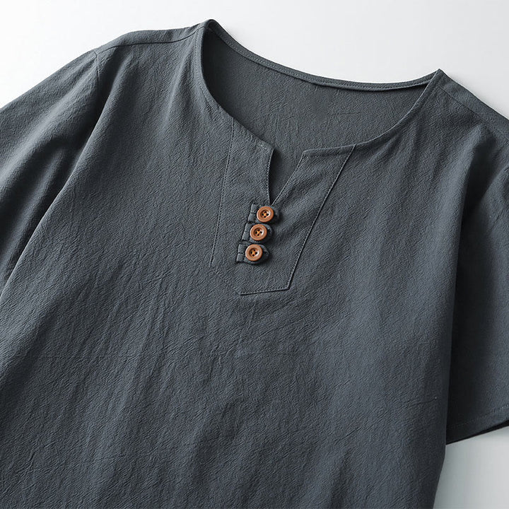 Camiseta de hombre Buddha Stones, color liso, manga corta, tres botones, cuello en V, suave. - image 2