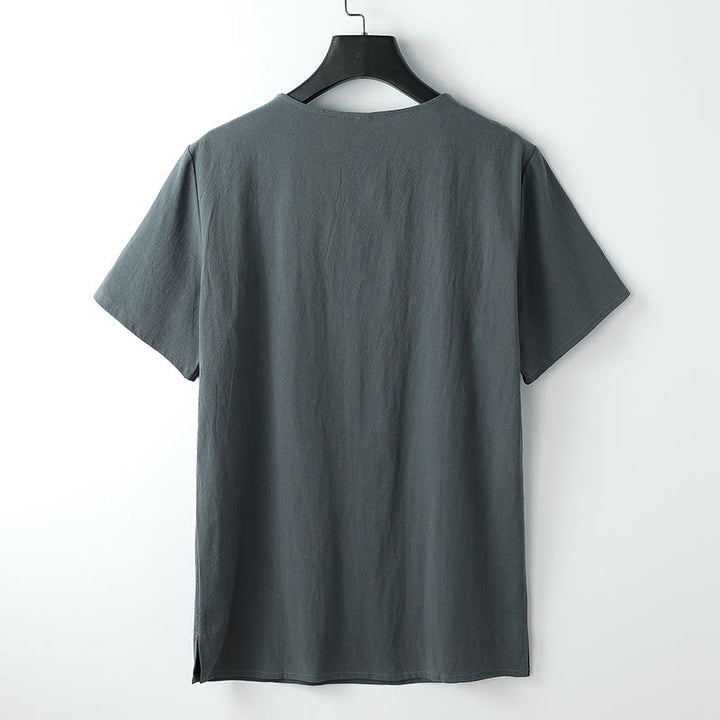 Camiseta de hombre Buddha Stones, color liso, manga corta, tres botones, cuello en V, suave. - image 1