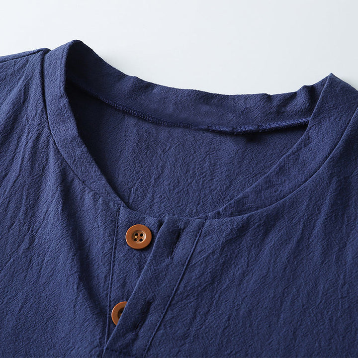 Camiseta de manga corta con cuello tipo muesca y estampado de Buddha Stones, color liso, corte holgado, suave. - image 5