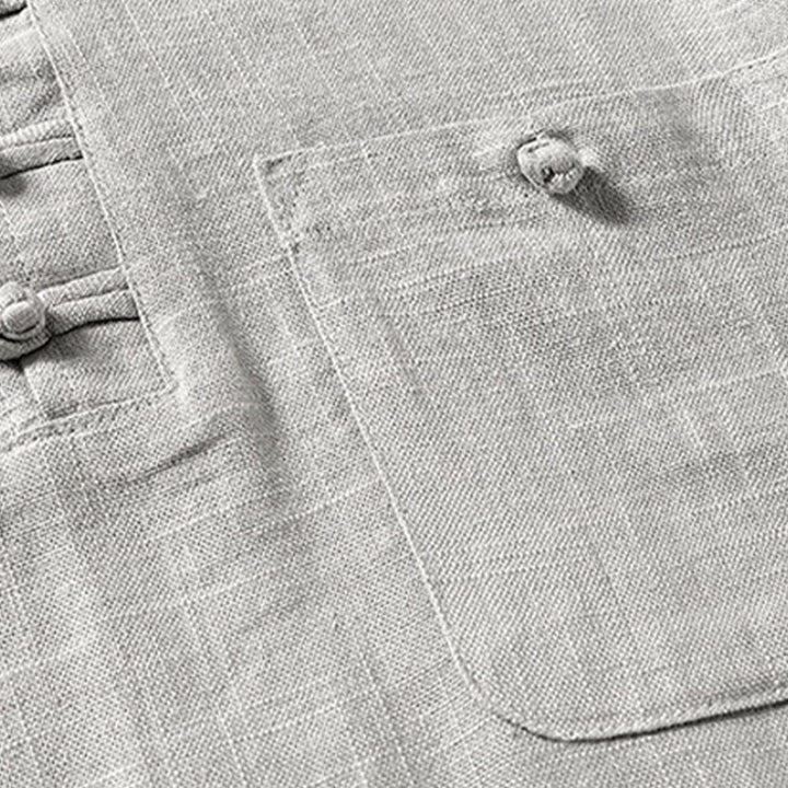 Camisa holgada de hombre con Buddha Stones , color liso, cuello con muescas, manga corta, cómoda, con botones, transpirable, de algodón y lino - image 9