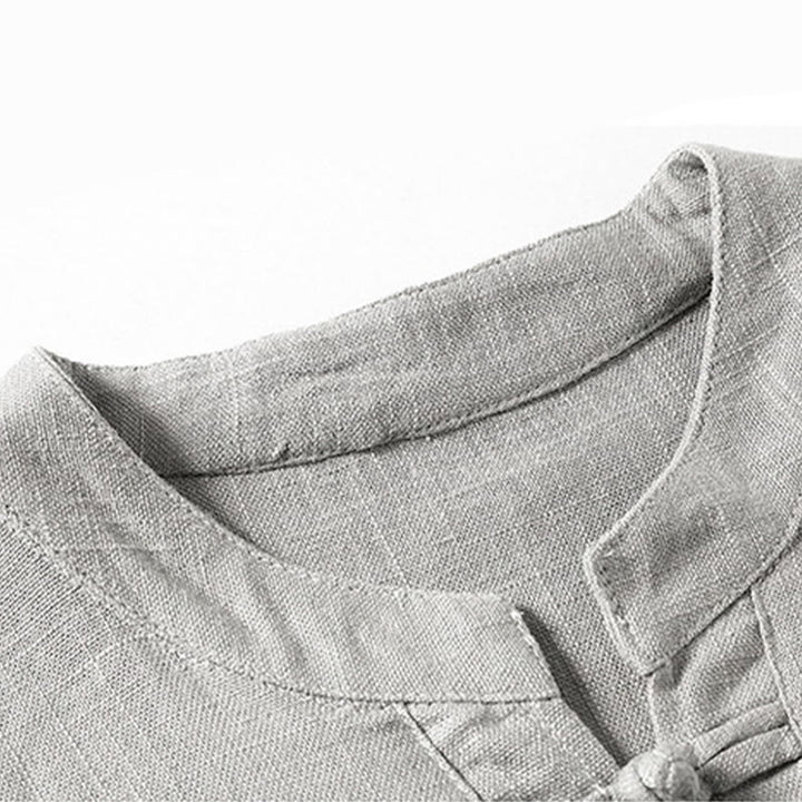 Camisa holgada de hombre con Buddha Stones , color liso, cuello con muescas, manga corta, cómoda, con botones, transpirable, de algodón y lino - image 6