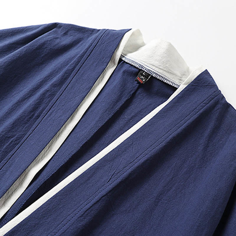 Camisa cómoda de algodón Hanfu con bordado de Buddha Stones de dos piezas para hombre, de media manga y falso cárdigan - image 4