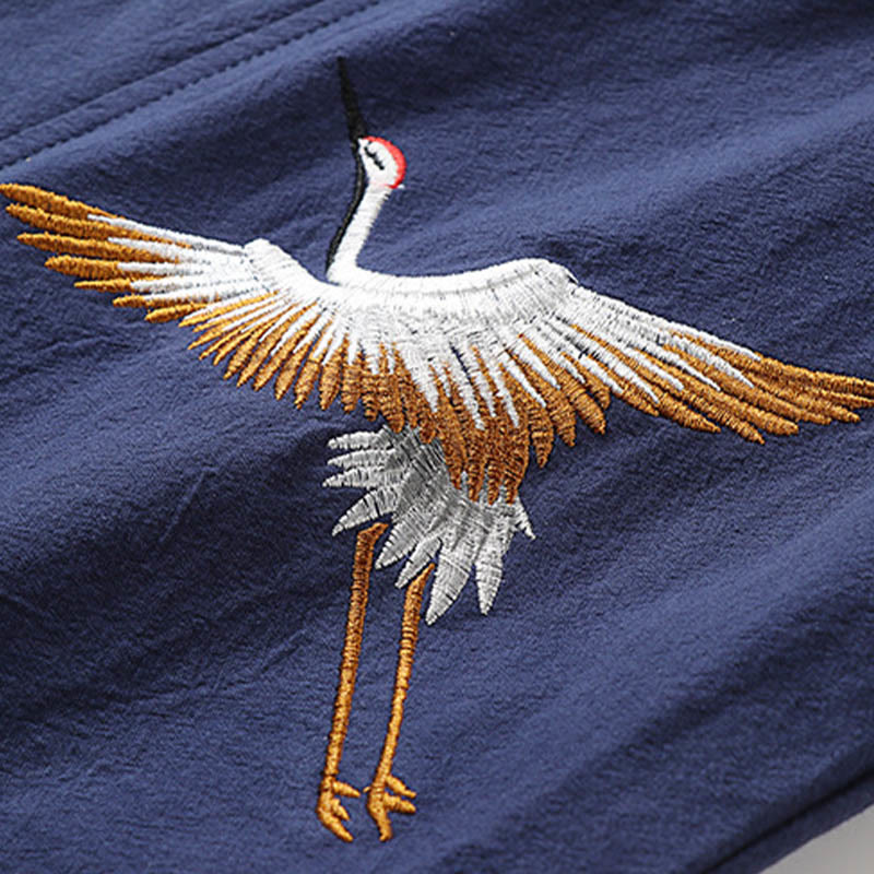 Camisa cómoda de algodón Hanfu con bordado de Buddha Stones de dos piezas para hombre, de media manga y falso cárdigan - image 7