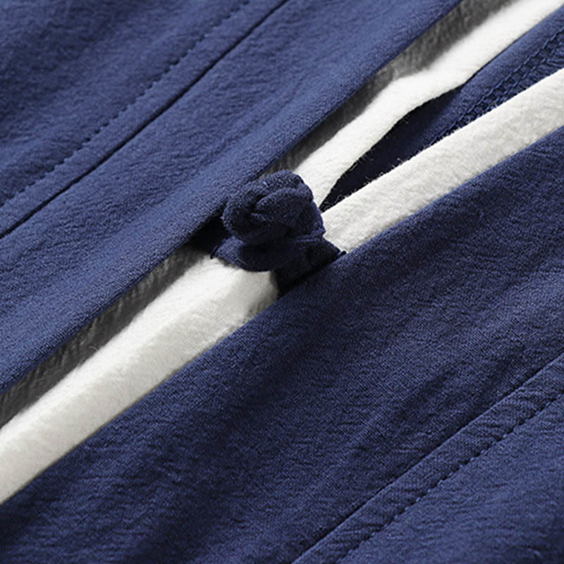 Camisa cómoda de algodón Hanfu con bordado de Buddha Stones de dos piezas para hombre, de media manga y falso cárdigan - image 5