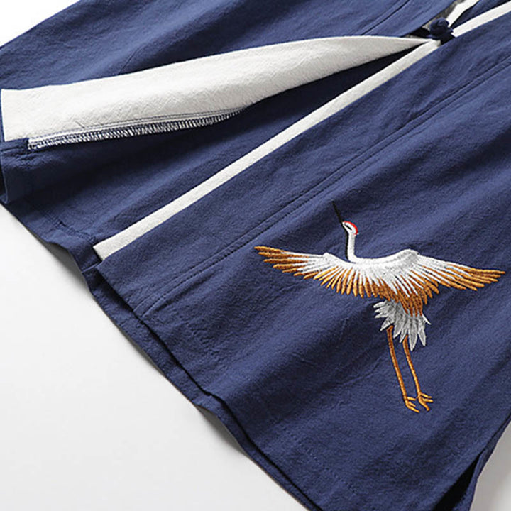 Camisa cómoda de algodón Hanfu con bordado de Buddha Stones de dos piezas para hombre, de media manga y falso cárdigan - image 6