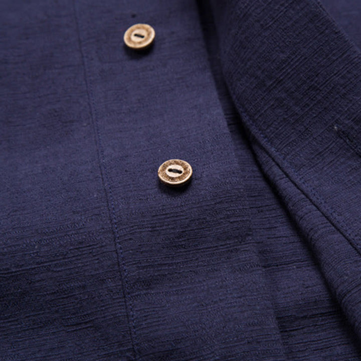 Camisa de manga corta para hombre con Buddha Stones y bolsillo, cuello con muescas, cárdigan, camisa cómoda de lino y algodón - image 13