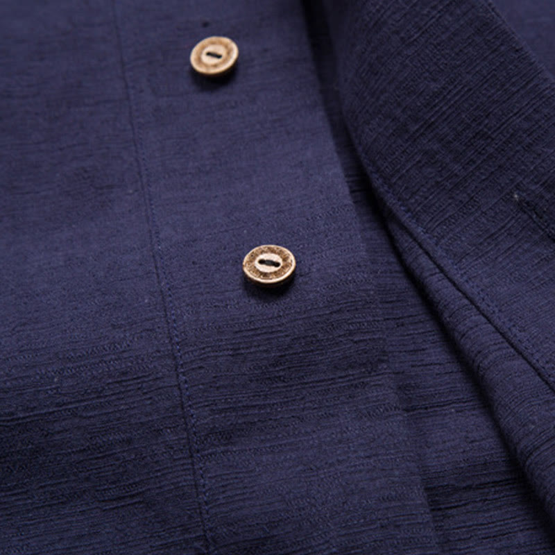 Camisa de manga corta para hombre Buddha Stones con bolsillo y cuello en V, cómoda, de algodón y lino. - image 13