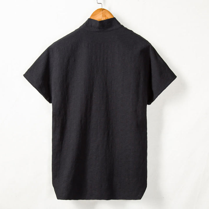 Camisa de manga corta para hombre Buddha Stones con bolsillo y cuello en V, cómoda, de algodón y lino. - image 5