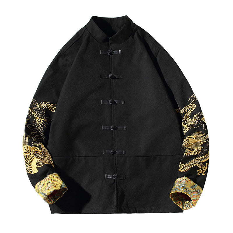 Chaqueta de algodón con botones de rana para hombre, informal, con bordado de Buddha Stones , dragón y fénix - image 16