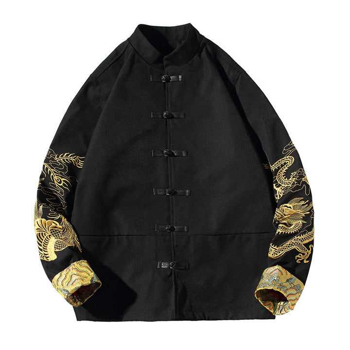 Chaqueta de algodón con botones de rana para hombre, informal, con bordado de Buddha Stones , dragón y fénix - image 16