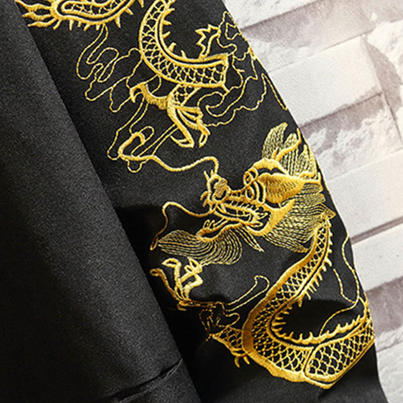 Chaqueta de algodón con botones de rana para hombre, informal, con bordado de Buddha Stones , dragón y fénix - image 15