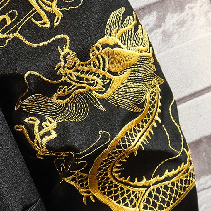 Chaqueta de algodón con botones de rana para hombre, informal, con bordado de Buddha Stones , dragón y fénix - image 14