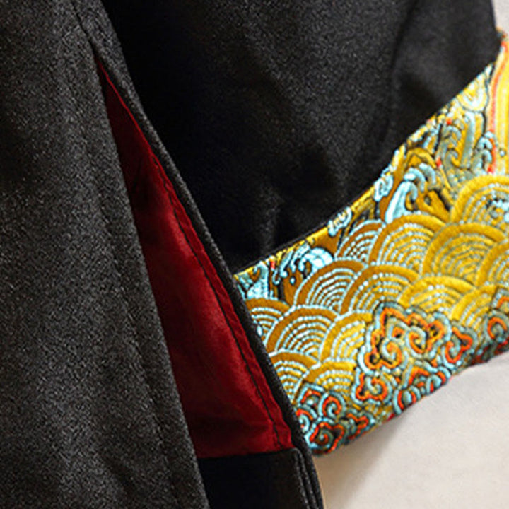 Chaqueta de algodón con botones de rana para hombre, informal, con bordado de Buddha Stones , dragón y fénix - image 13