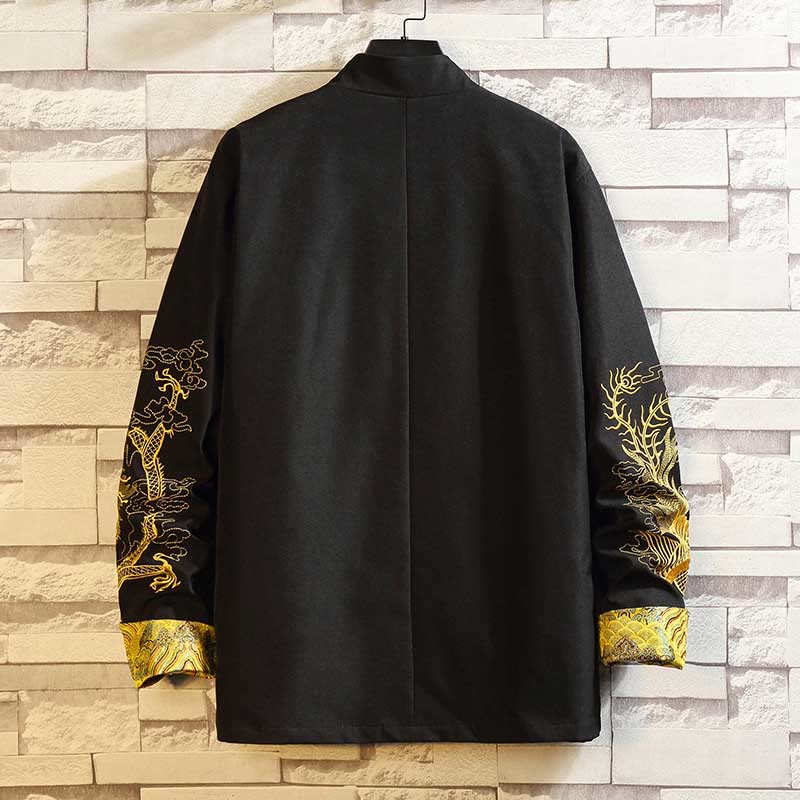 Chaqueta de algodón con botones de rana para hombre, informal, con bordado de Buddha Stones , dragón y fénix - image 1