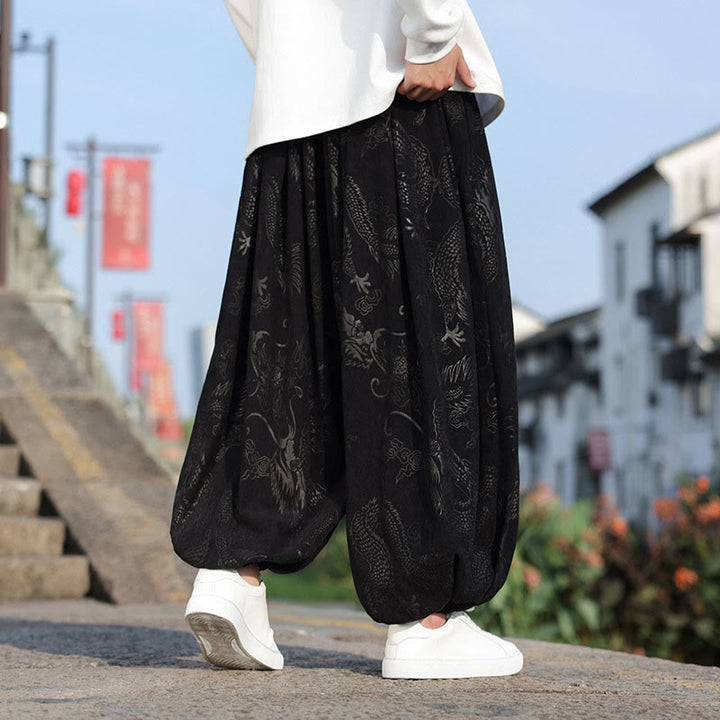Pantalones casuales de algodón lisos con diseño de dragón y Buddha Stones para hombre con bolsillos - image 13