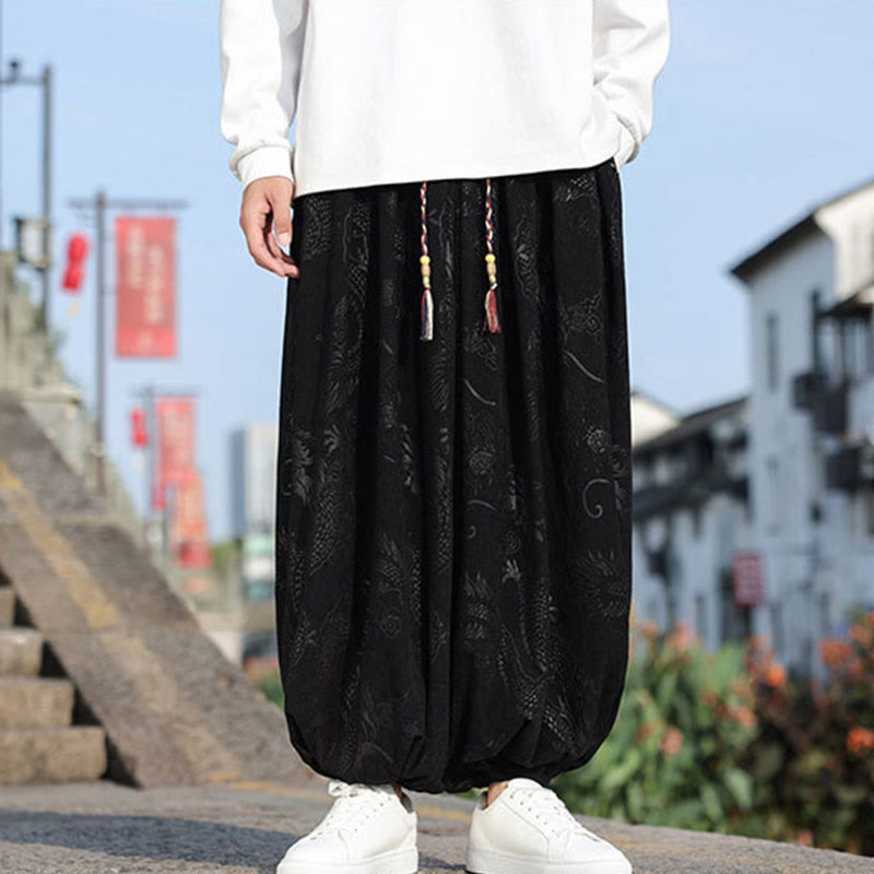 Pantalones casuales de algodón lisos con diseño de dragón y Buddha Stones para hombre con bolsillos - image 14