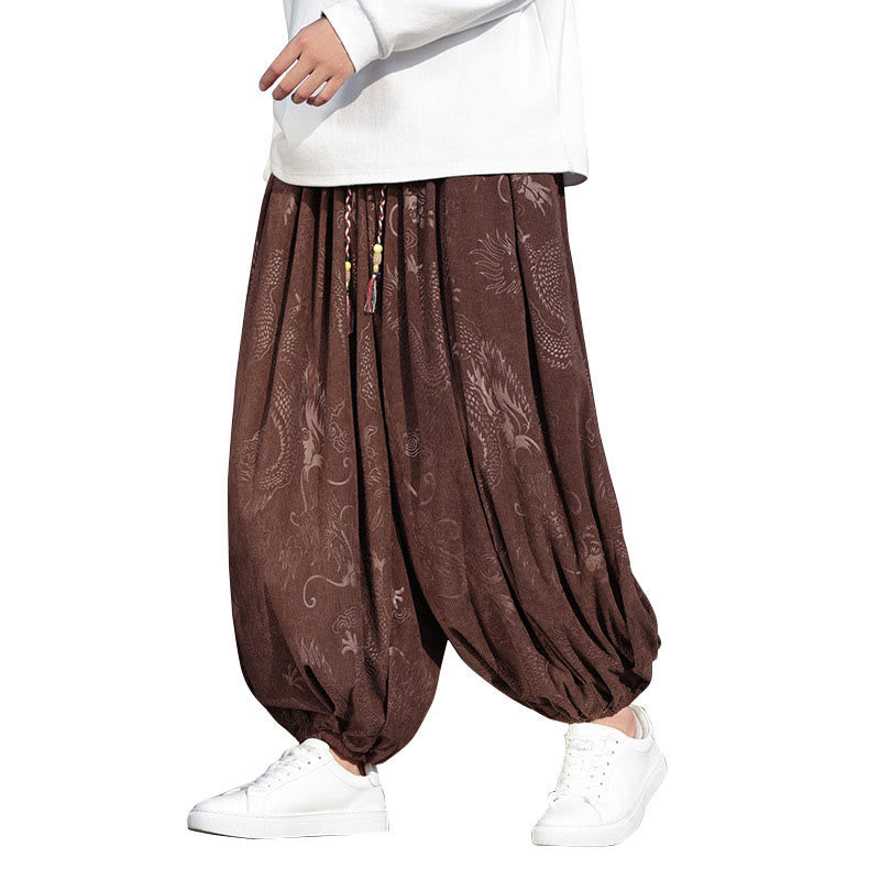 Pantalones casuales de algodón lisos con diseño de dragón y Buddha Stones para hombre con bolsillos - image 9
