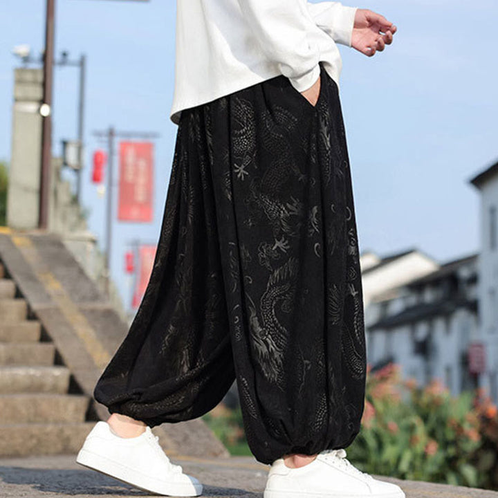 Pantalones casuales de algodón lisos con diseño de dragón y Buddha Stones para hombre con bolsillos - image 12