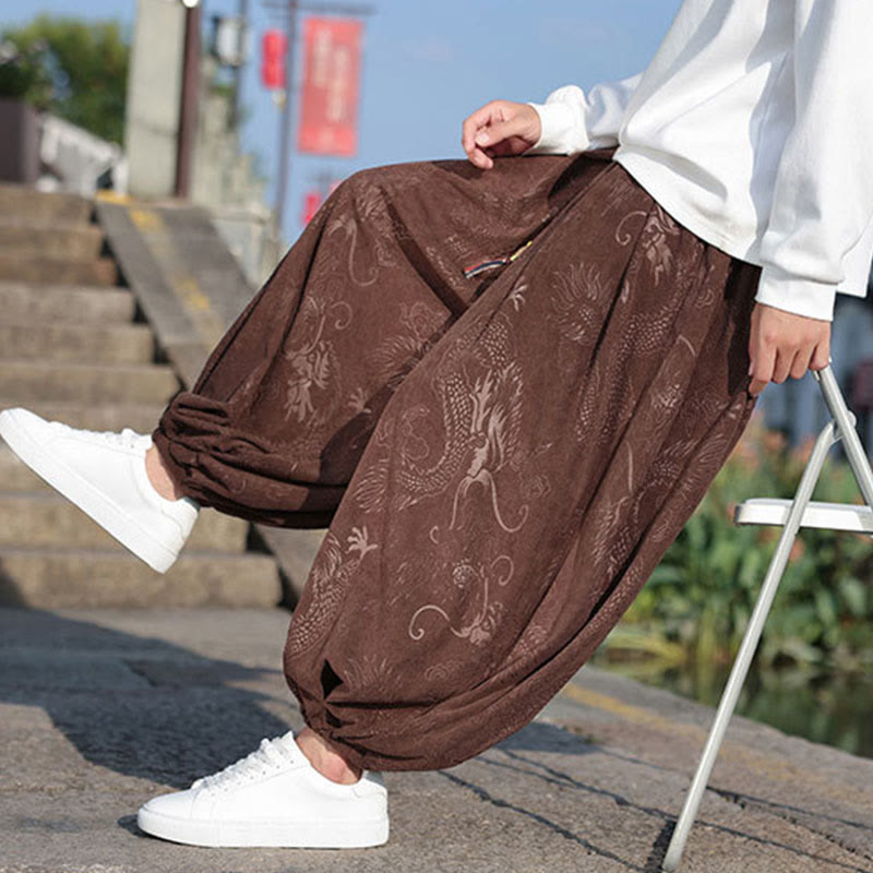 Pantalones casuales de algodón lisos con diseño de dragón y Buddha Stones para hombre con bolsillos - image 8