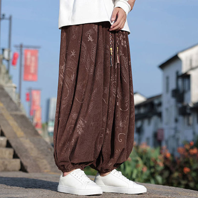 Pantalones casuales de algodón lisos con diseño de dragón y Buddha Stones para hombre con bolsillos - image 6
