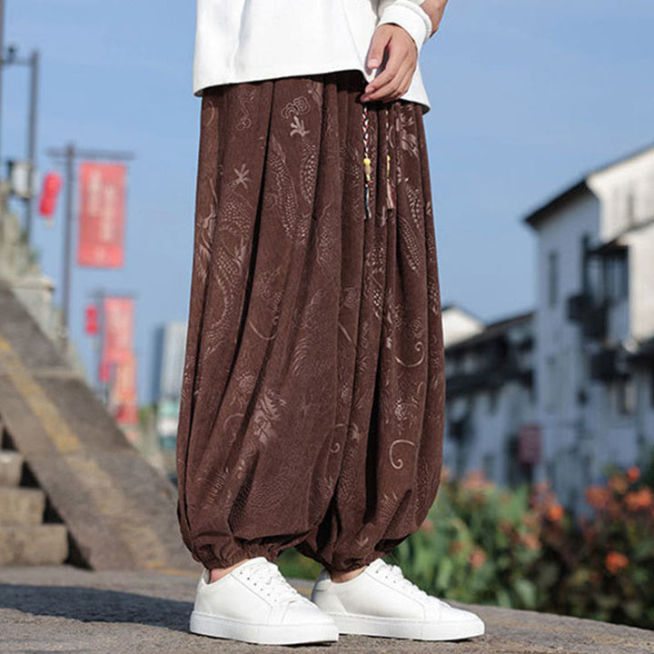 Pantalones casuales de algodón lisos con diseño de dragón y Buddha Stones para hombre con bolsillos - image 6