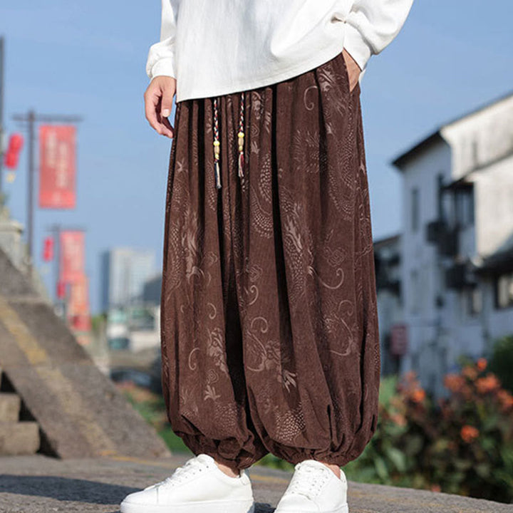 Pantalones casuales de algodón lisos con diseño de dragón y Buddha Stones para hombre con bolsillos - image 4