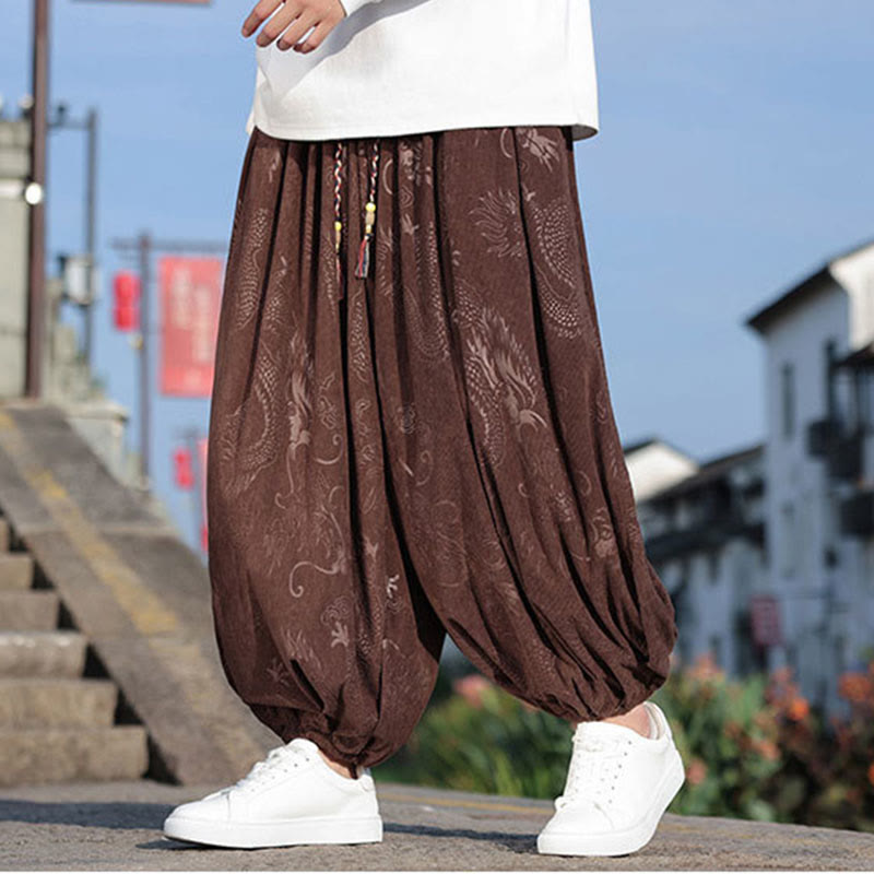 Pantalones casuales de algodón lisos con diseño de dragón y Buddha Stones para hombre con bolsillos - SaddleBrown - US/UK/AU46, EU56 (5XL) - image 0