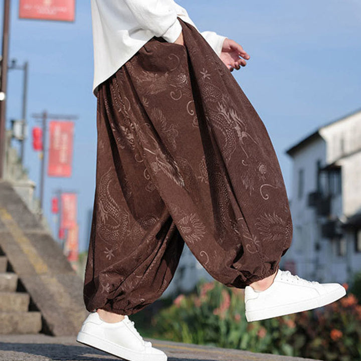 Pantalones casuales de algodón lisos con diseño de dragón y Buddha Stones para hombre con bolsillos - image 2