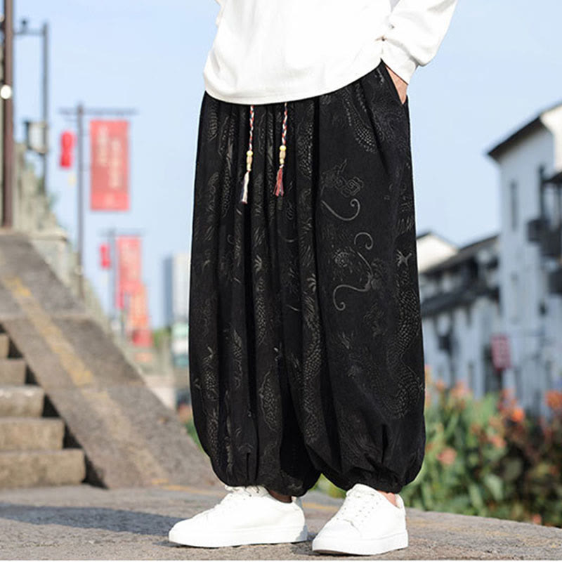 Pantalones casuales de algodón lisos con diseño de dragón y Buddha Stones para hombre con bolsillos - image 15