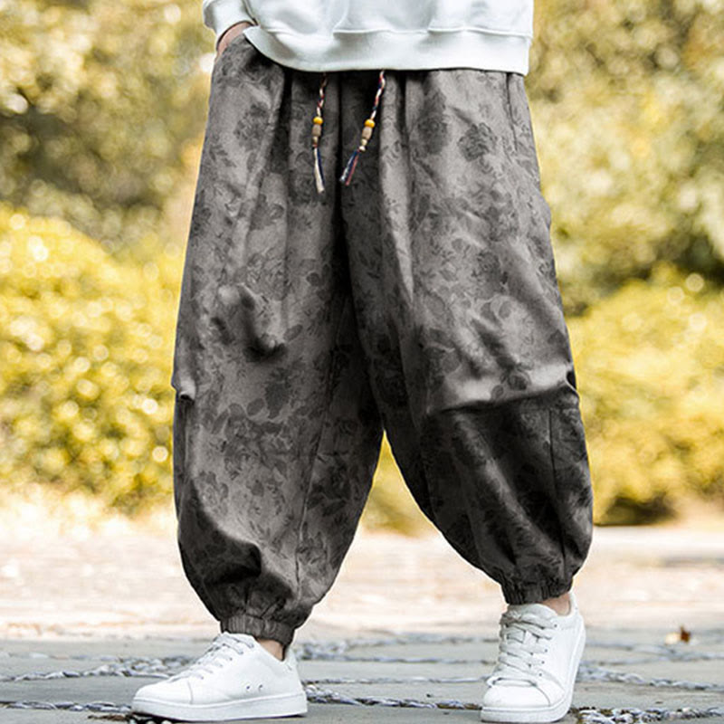 Pantalones casuales de pana de algodón con flores y Buddha Stones para hombre con bolsillos grandes - Gris oscuro - US/UK/AU46, EU56 (5XL) - image 15