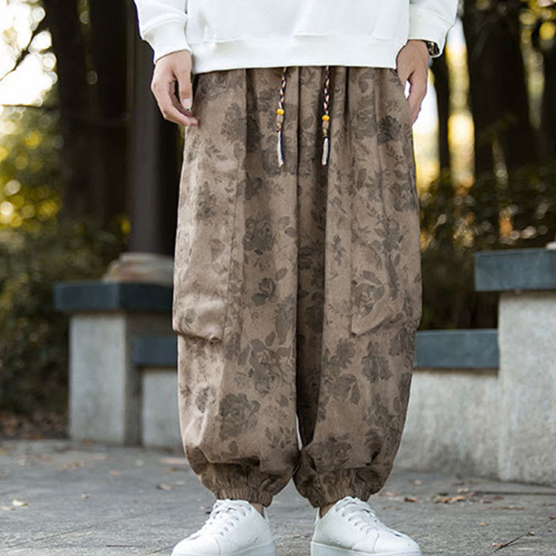Pantalones casuales de pana de algodón con flores y Buddha Stones para hombre con bolsillos grandes - image 8