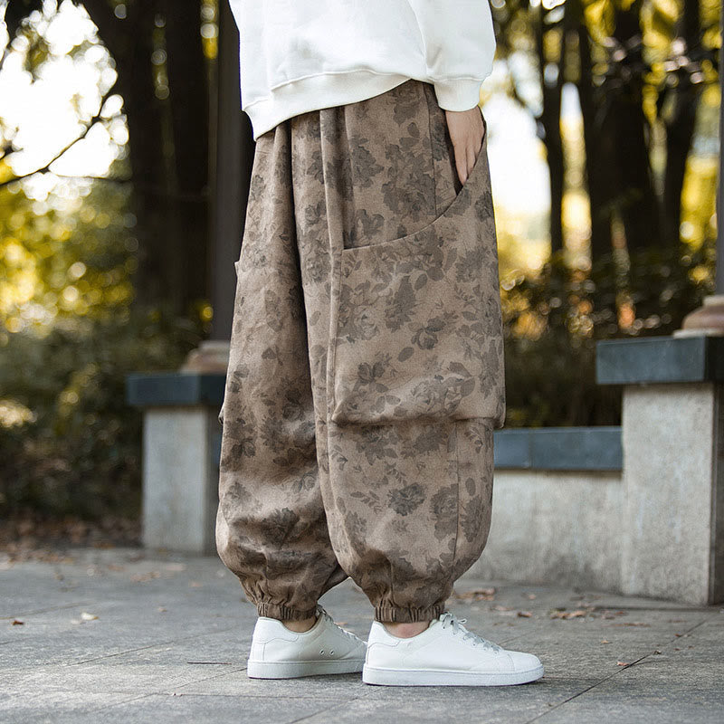 Pantalones casuales de pana de algodón con flores y Buddha Stones para hombre con bolsillos grandes - image 6