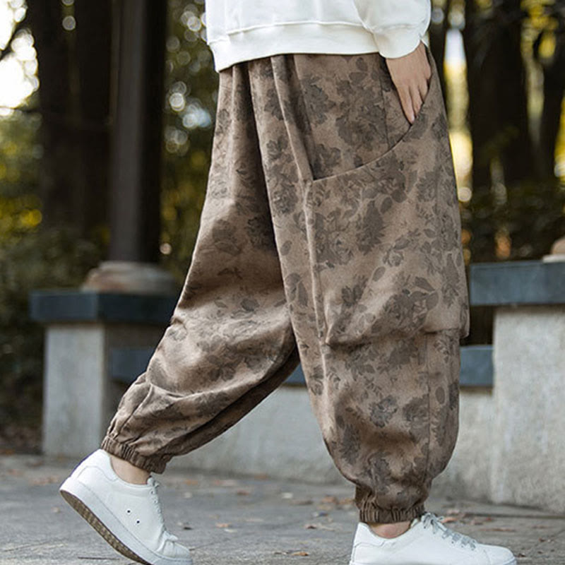 Pantalones casuales de pana de algodón con flores y Buddha Stones para hombre con bolsillos grandes - image 4