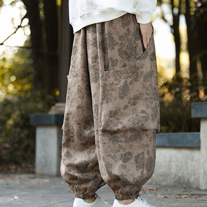 Pantalones casuales de pana de algodón con flores y Buddha Stones para hombre con bolsillos grandes - image 6